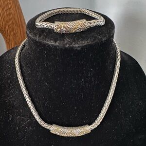 Silver tone Braided Necklace & Bracelet Set